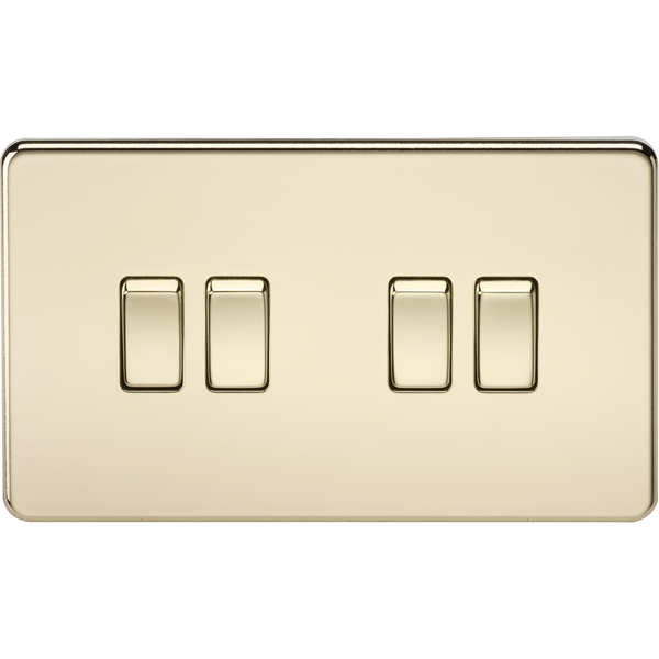 Knightsbridge Screwless 10A 4 Gang 2 Way Switch Polished Brass