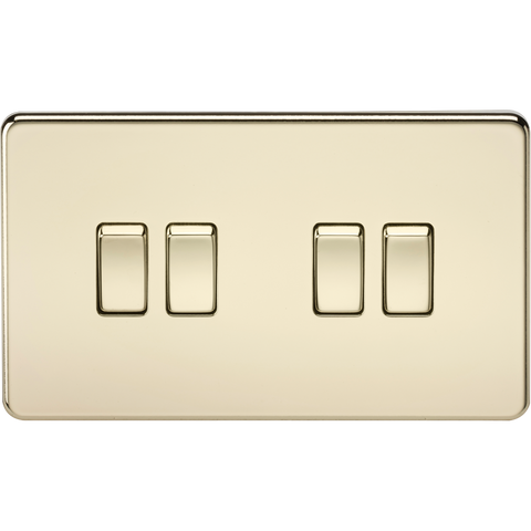 Knightsbridge Screwless 10A 4 Gang 2 Way Switch Polished Brass