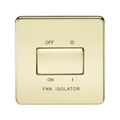 Knightsbridge Screwless 10A 3 Pole Fan Isolator Switch - Polished Brass