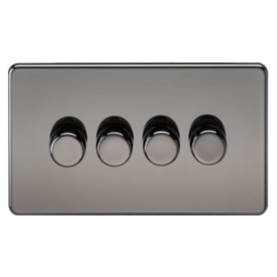 Knightsbridge Screwless 10A 4 Gang 2 Way LED Dimmer Black Nickel