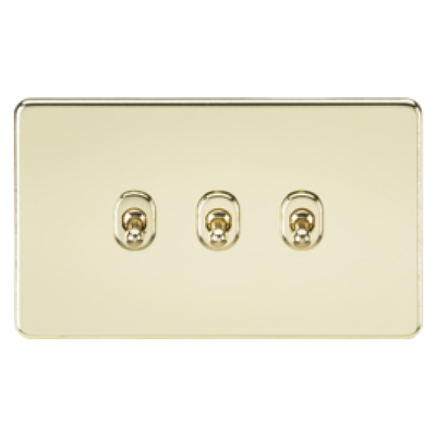 Knightsbridge Screwless 10A 3 Gang 2 Way Toggle Switch - Polished Brass