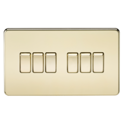 Knightsbridge Screwless 10A 6 Gang 2 Way Switch - Polished Brass