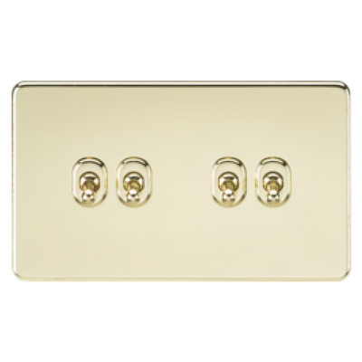 Knightsbridge Screwless 10A 4 Gang 2 Way Toggle Switch - Polished Brass