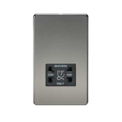 Knightsbridge Screwless 115V/230V Dual Voltage Shaver Socket - Black Nickel