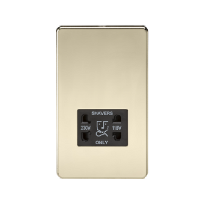 Knightsbridge Screwless 115V/230V Dual Voltage Shaver Socket - Polished Brass