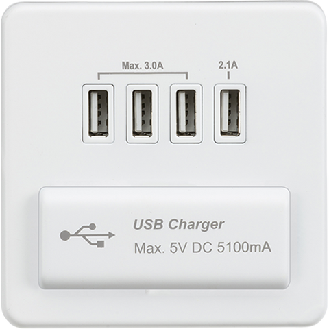 Knightsbridge Screwless Quad USB A Matt White