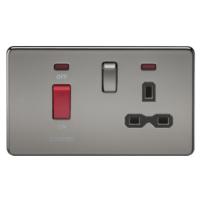 Knightsbridge Screwless 45A Cooker Switch With 13A Switched Socket - Black Nickel